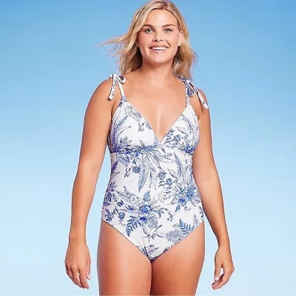 Kona Sol Women's One Piece Swimsuit Shoulder Tie Medium Coverage NWT